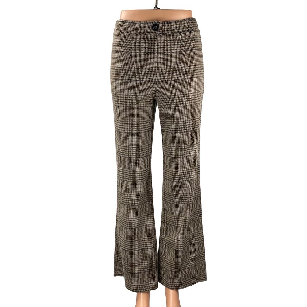 Active USA Women's Plaid Check High Rise Bootcut Flare Trousers Dress Pants Sz S
